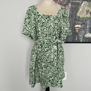 Free Assembly Green/White Linen Blend Dress L